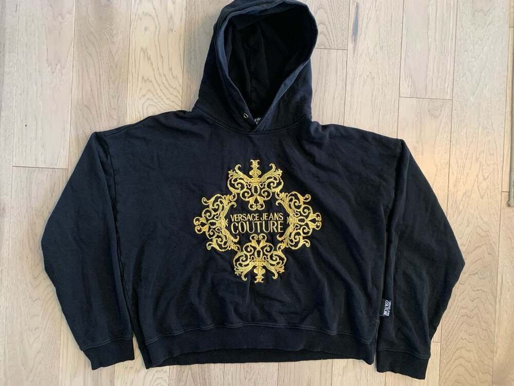 Versace Jeans Couture Black Gold Baroque Logo Hoodie Size XXL